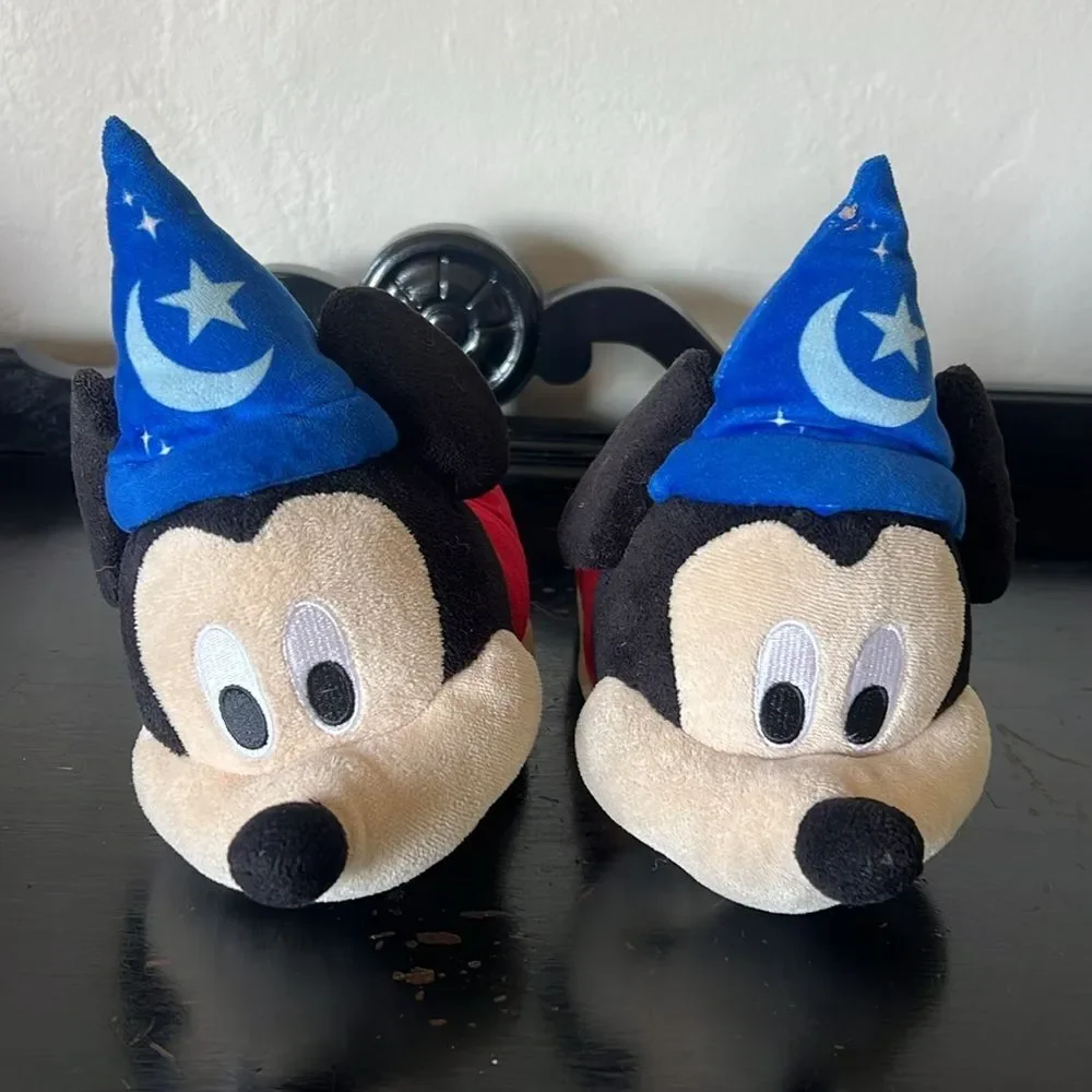 Disney Children Night Time Mickey Mouse House Slippers Size 9/10 Black/Red/Blue